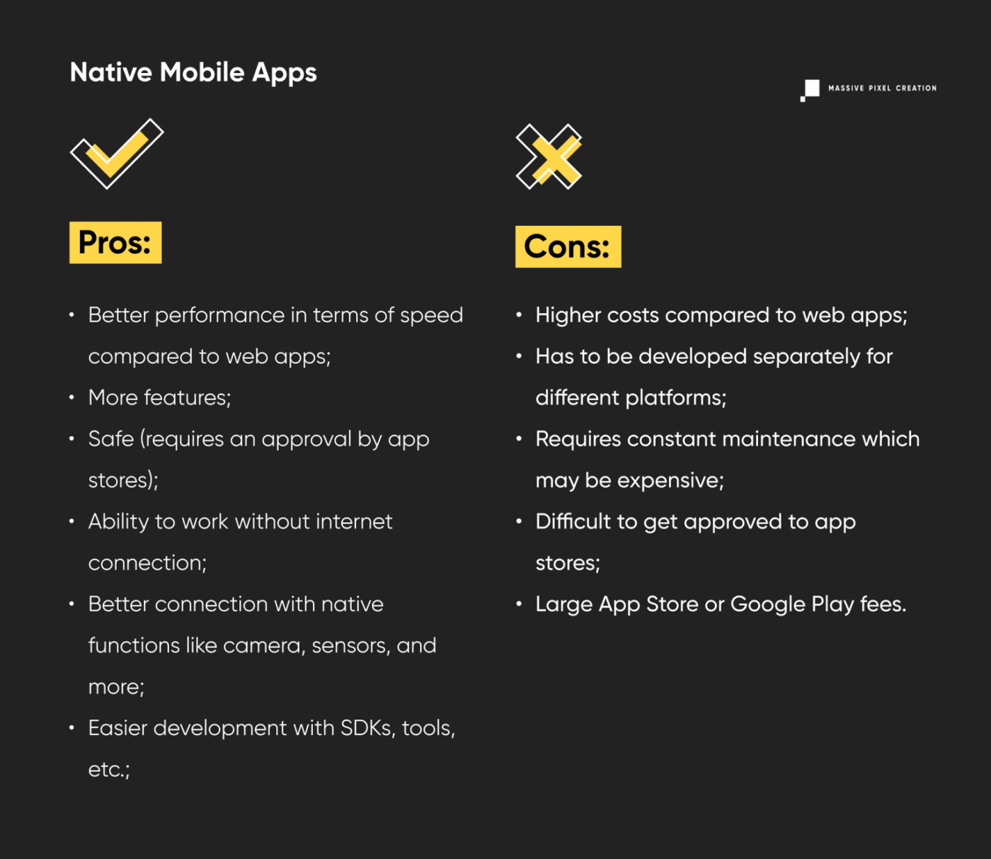 mobile and web apps table comparison