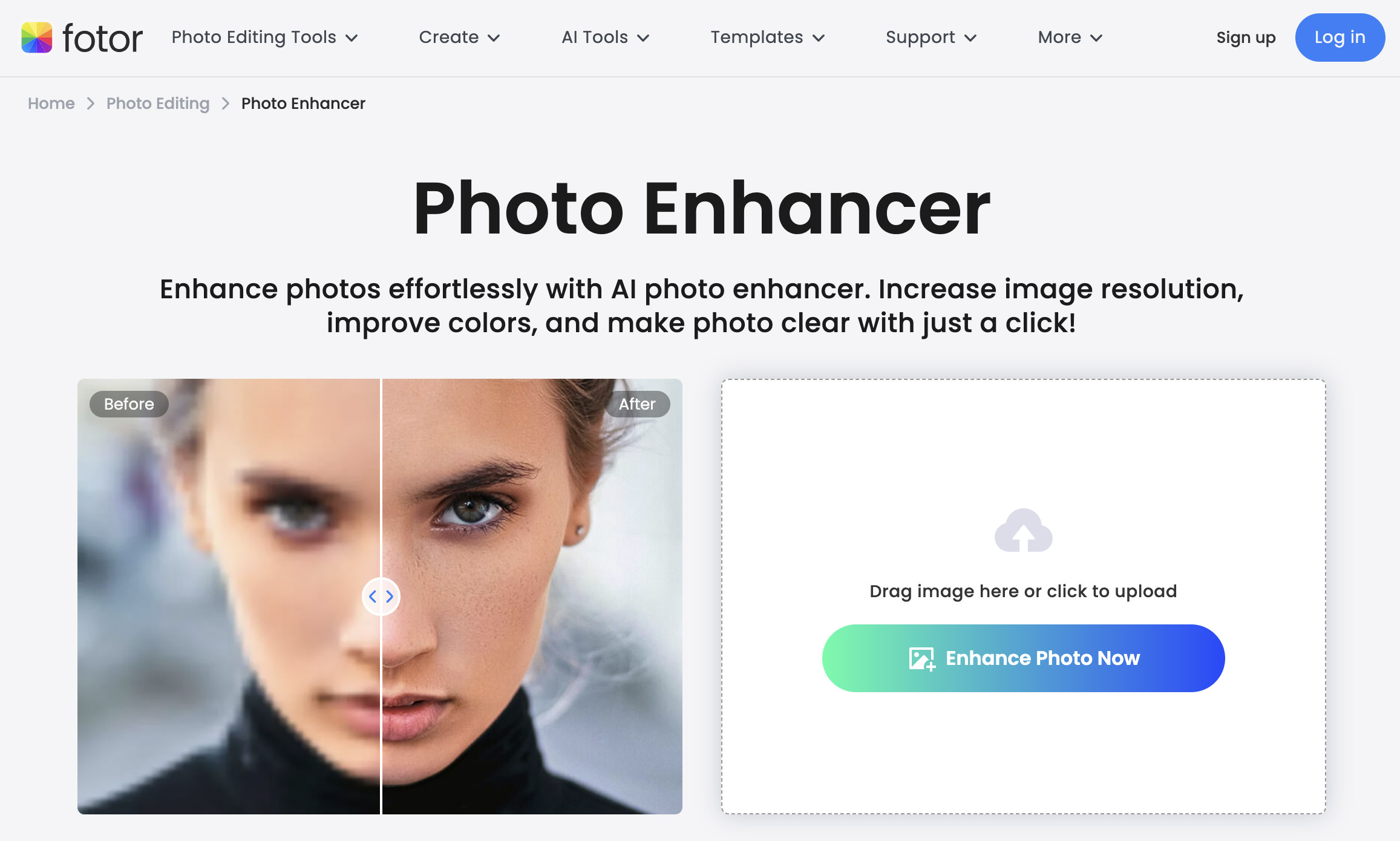 Fotor Photo Enhancer interface