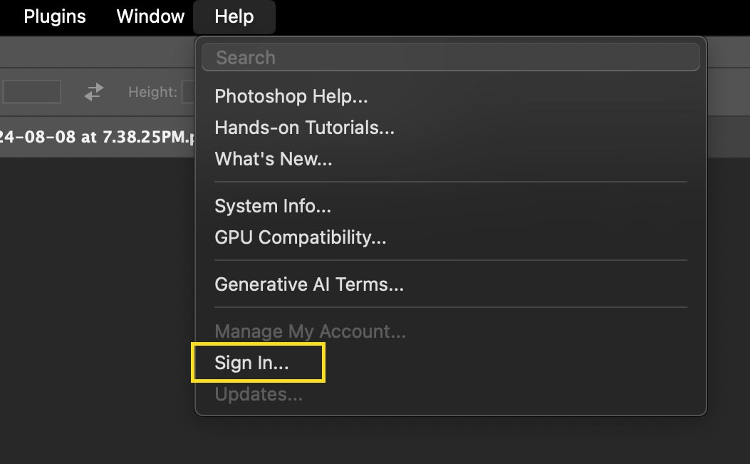 Sign In option in Photoshop