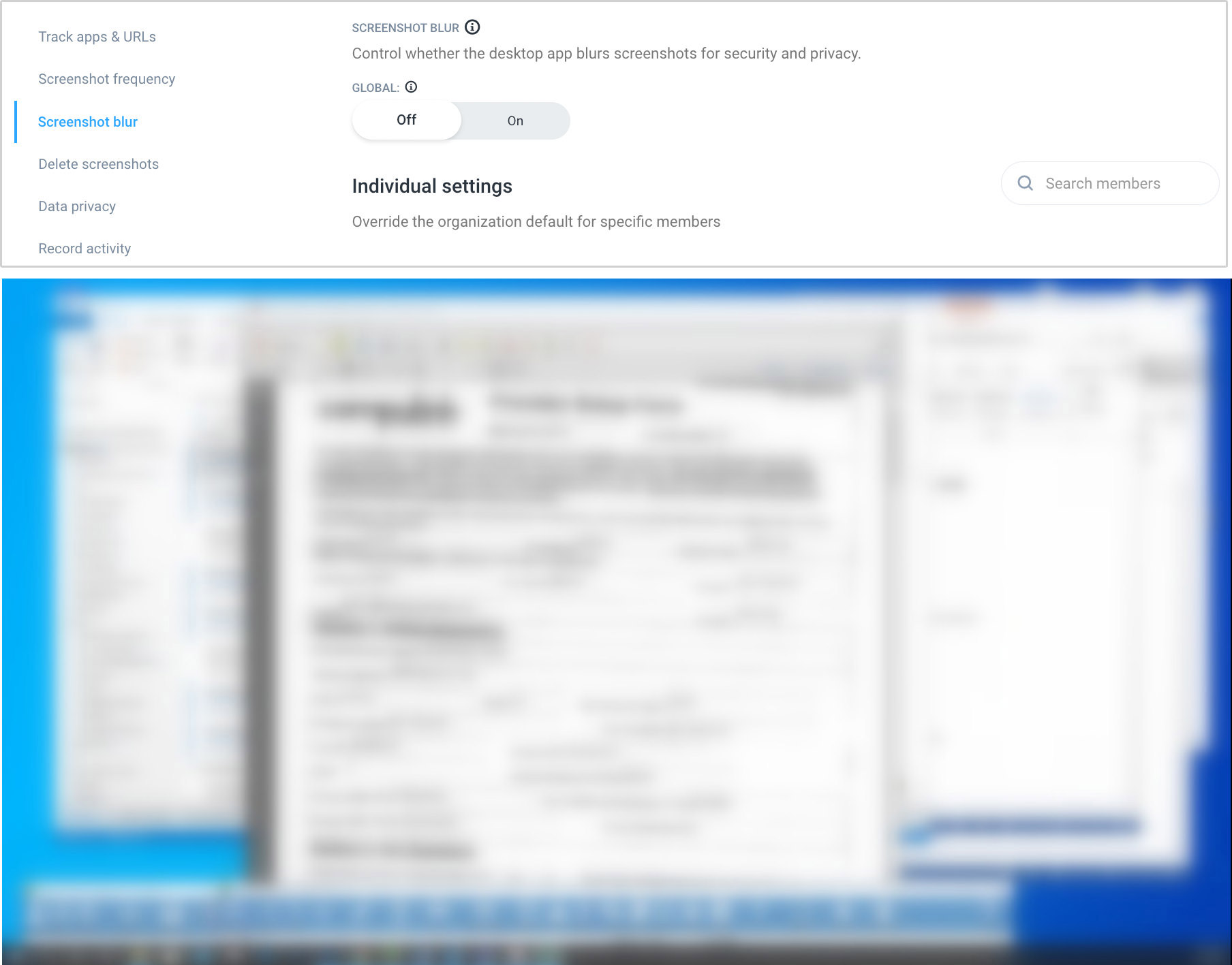 Blurring screenshots option in Hubstaff for privacy
