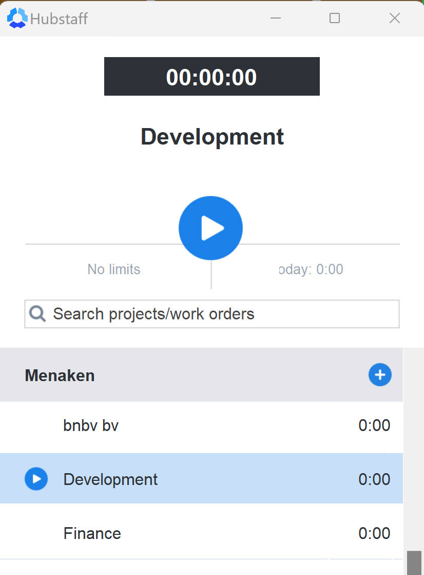 Selecting project and clicking play button in Hubstaff